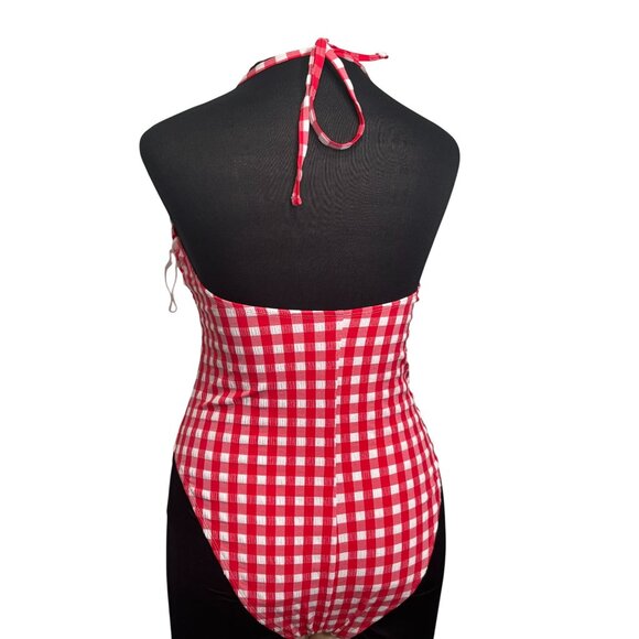 Red & White Gingham Halter One-Piece Swimsuit By Wild Fable Size S - Picture 2 of 11